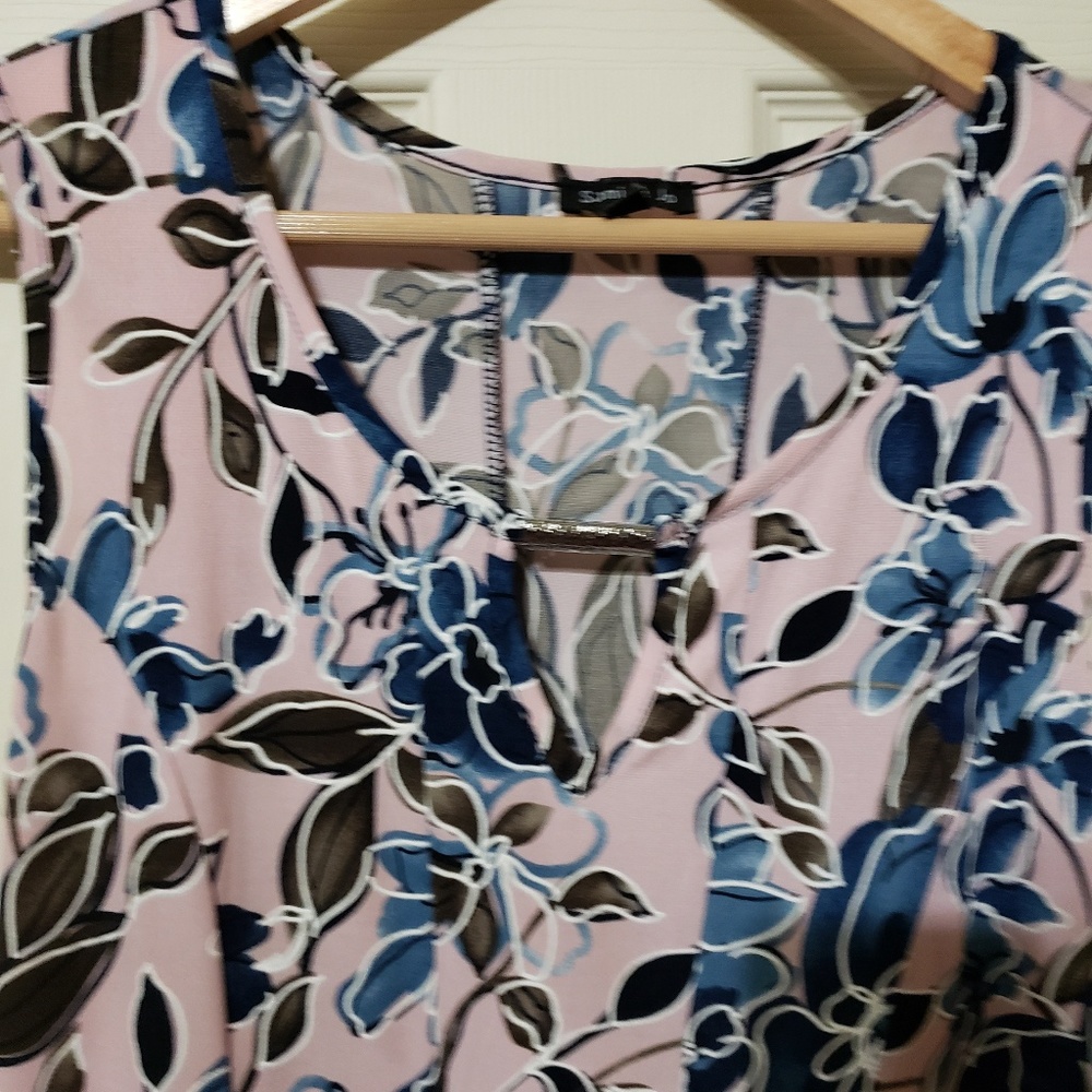 Pink dress w/ blue and black floral print.  M